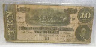 Antique Civil War Era Csa 10 Dollar Note