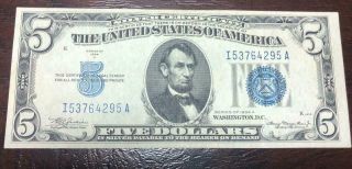 1934 A $5 Dollar United States Silver Certificate Xf - Au Fresh Color And Crisp