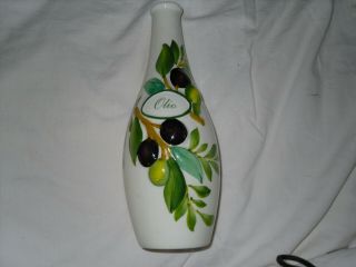 Oil Bottle Olive Pattern.  Made In Italy.  " 9 " Tall.