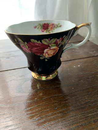 Royal Albert Bone China Tea Cup,  Black,  Roses,  Gold Trim