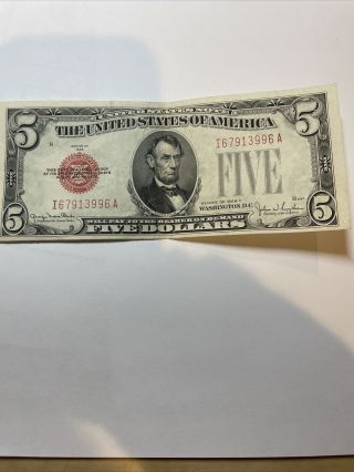 1928 - F $5 Dollar Bill Red Note