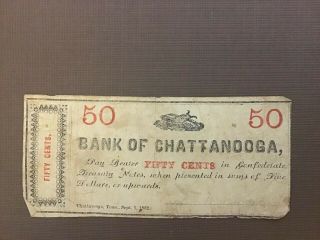 Confederate States Of America Bank Of Chattanooga 50₵ Fractional Note Sept 1862