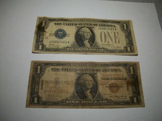 Two Notes 1928 Usa Silver Certificate 1936 Hawaii One Dollar