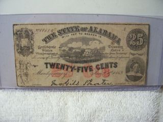 Authentic Confederate State Of Alabama 25 Cents Note 1863 Cr 6 A Rarity 2
