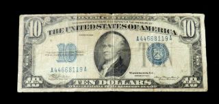 1934 United States $10 Silver Certificate Blue Seal Currency Note