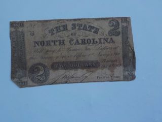 Civil War Confederate 1861 2 Dollar Bill Raleigh North Carolina Paper Money