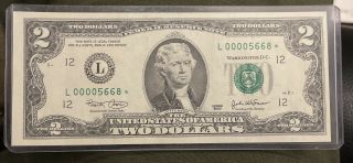 Wow Star Note 2003 $2 Two Dollar Bill (california) 00005668 Star