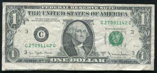1977 - A $1 One Dollar Frn Federal Reserve Note " Offset Cutting Error "
