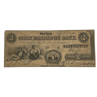 Scarce 1862 $2 Corn Exchange Bank Obsolete Currency Note In Circulated
