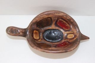 Vintage Signed Idelle Pottery Brown Turtle Bowl Glazed Center Spots 4.  75 " Long