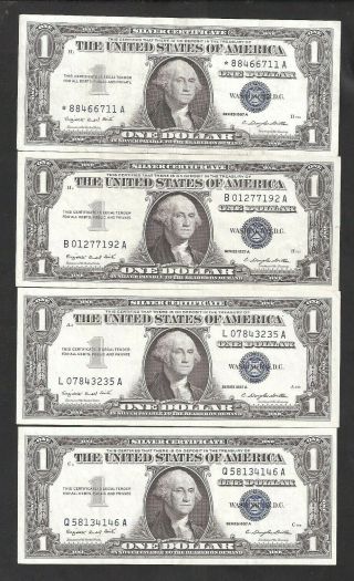 Gorgeous Set Of 4 One Star Note1957 $1 Silver Certificates