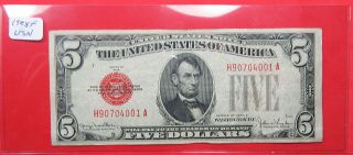 1928 F $5 United States Note - Red Seal.  Circulated.  &.  (221158)