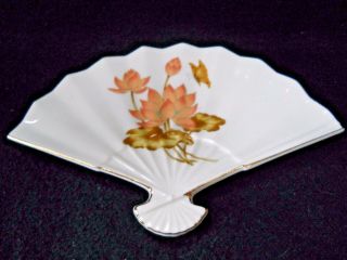 Vintage Hand Painted Floral Fan Shaped Dish / Japanese / Japan