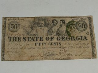 1863 Csa Confederate States Of America 50¢ Fifty Cent Note Milledgeville Ga.  19