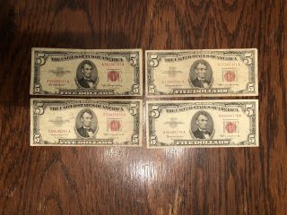 5 Dollar Red Seal Bills,  2 - 1963 And 2 - 1953