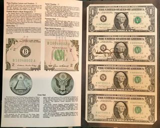 $1 Uncut Currency Sheet Of 4 Series 1988 K - 11 Dallas Notes; Signed By Treasurer