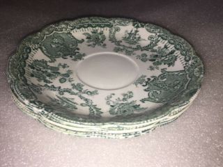 3 Vintage Green White Wedgwood Raleigh Semi Porcelain China Saucers