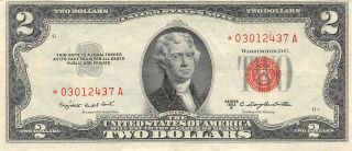 Usa $2 Series Of 1953 B Prefix A Red Seal Star Circulated Banknote Llus