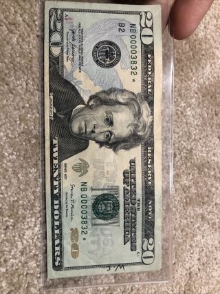 2017 $20 Twenty Dollar Bill Low Serial Number 3832 Star Note Paper Money
