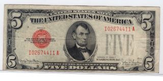 Series 1928 F Red Seal $5 Five Dollars Us Note - 2