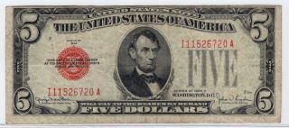 Series 1928 F Red Seal $5 Five Dollars Us Note - 3