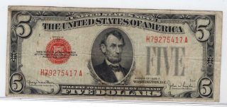 Series 1928 F Red Seal $5 Five Dollars Us Note - 4