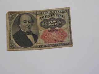 Fractional Currency 1874 25 Cents Note Paper Money United States Old Antique 1 N