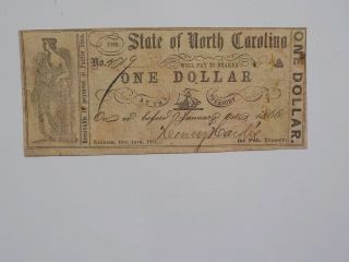 Civil War Confederate 1861 1 Dollar Bill Raleigh North Carolina Paper Money Note
