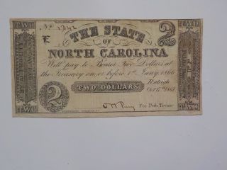 Civil War Confederate 1861 2 Dollar Bill Raleigh North Carolina Paper Money Note