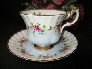 Cup Saucer Royal Albert Pastel Blue Necklace Garland Cranberry Cabbage Roses