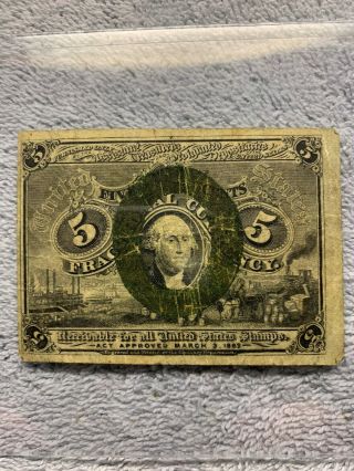 1863 Washington Fractional Currency 5 Cent Note