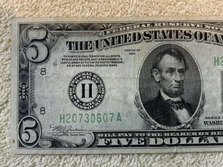 Sharp Note - Series 1934 $5 Five Dollars Federal Reserve Note St.  Louis x 0607 2