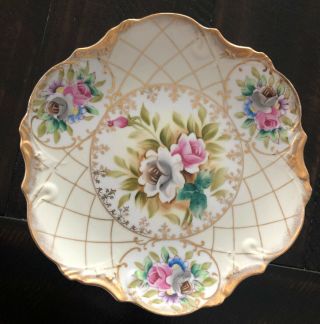 Rare Vtg Arco Japan Fine Quality Dallas Display Floral Gold 8” Plate