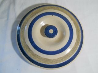 Vintage Blue Banded Stoneware Crock Water Cooler Lid Possible Marshall Pottery?