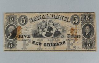 Canal Bank Orleans 1800s $5 Five Dollars Obsolete Broken Bank Note P0284