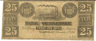 Tennessee Bank Of Tennessee 25 Cents Obsolete Currency Banknote 1861