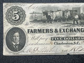 1861 Farmers & Exchange Bank of Charleston South Carolina $5 Obsolete Note 2