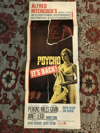 Psycho 1965rr Paramount 14x36 " Horror Insert Anthony Perkins Janet Leigh Vera Mi