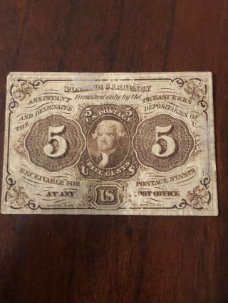 1862 U.  S.  Postage Currency 5 Cent Bill