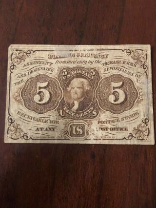 1862 U.  S.  POSTAGE CURRENCY 5 CENT BILL 2