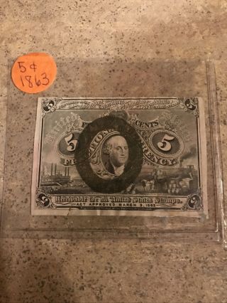 1863 Washington Fractional Currency 5 Cents Note