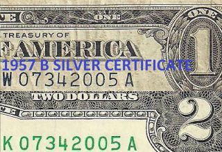 Matching Serial Numbers $1 Silver Certificate / Cu $2 Dollar Bill Reserve Note