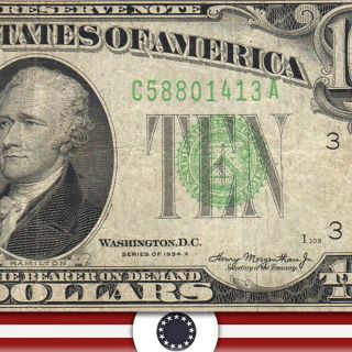 1934 - A $10 Philadelphia Federal Reserve Note Frn Fr 2006 - C 01413 - P