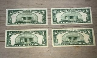 $5 Five Dollar Bills 1934 Green Seal VA Note,  3 Silver Cerificates Various Dates 2
