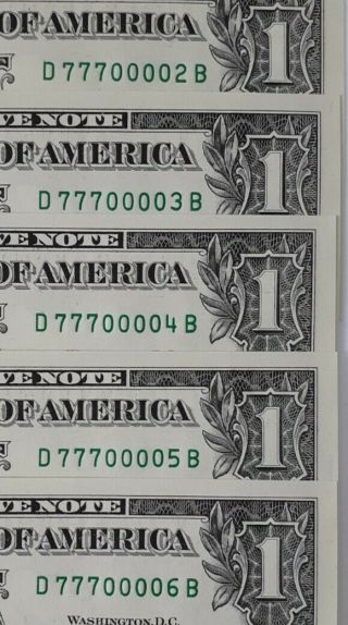 2017 $1 Federal Reserve Note Fancy Consecutive Serial Numbers Uncirculated.