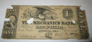 $1 1858 Augusta Georgia Ga Obsolete Currency Bank Note Bill Mechanics Bank Of Ga