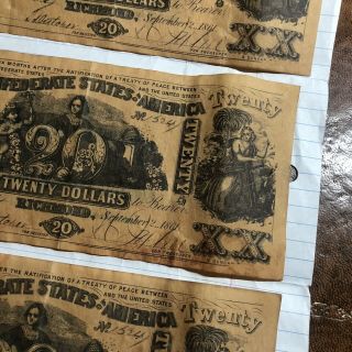 3 Sheets Of CURRENCY 1861 TWENTY DOLLAR 3