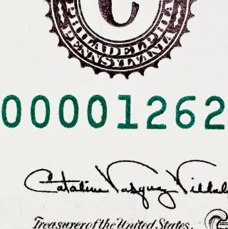 1988a $1 Frn Fancy Serial Number C00001262d Low Serial Number Note Dollar Bill