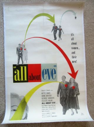 All About Eve Orig 1950 1sht Movie Poster Linen Bette Davis George Sanders Vg