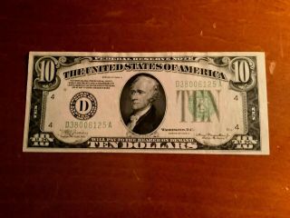 1934a 10 Dollar United States Federal Reserve Note Cleveland Almost Uncirculated